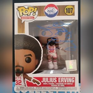Julius Erving signed Nets Basketball Funko Pop #107 with Dr J Inscription.